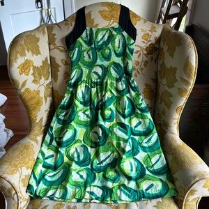 Anthropologie green patterened halter dress. Size 4.